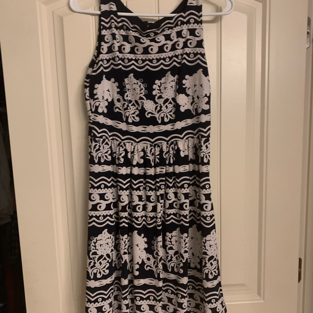 Navy and White Patterned Dress